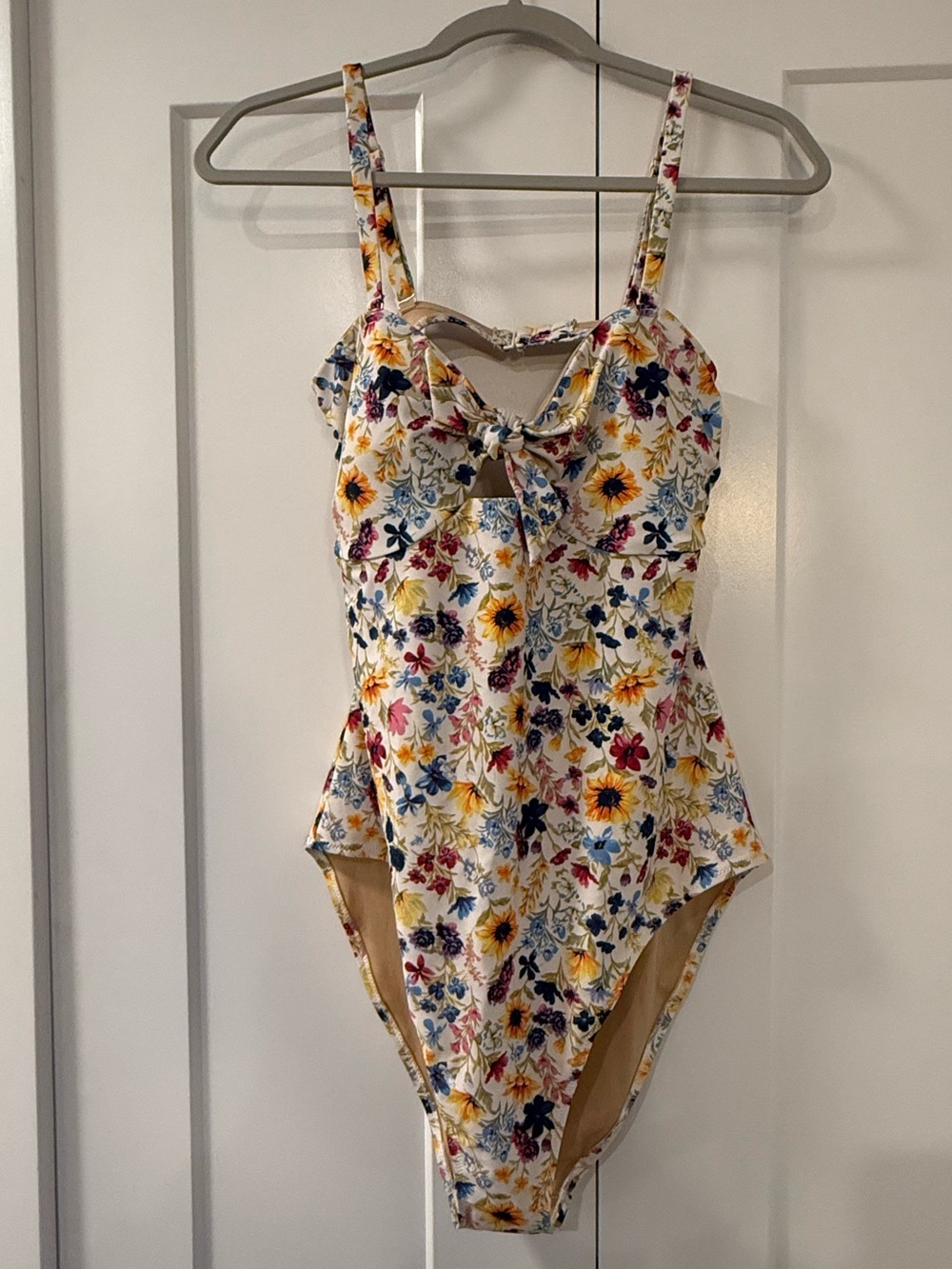 Old Navy White Floral One-Piece Swimsuit with Yellow, Blue and Pink Flowers